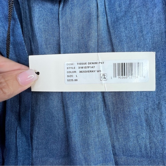 La Vie Rebecca Taylor Tissue Denim Chambray High Rise Tapered Smocked Hem Pant L - Picture 12 of 13